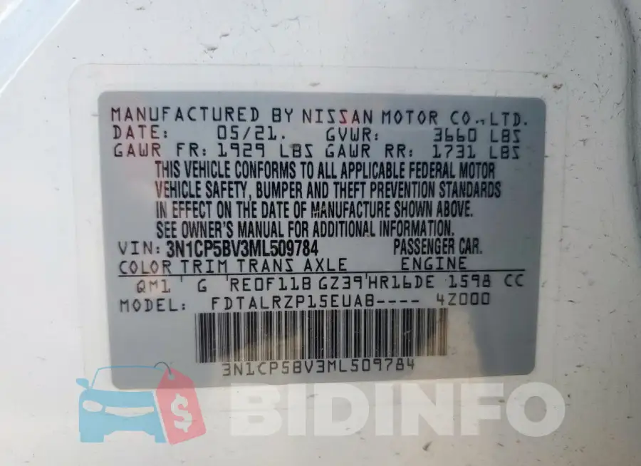 3N1CP5BV3ML509784 Photo# 12