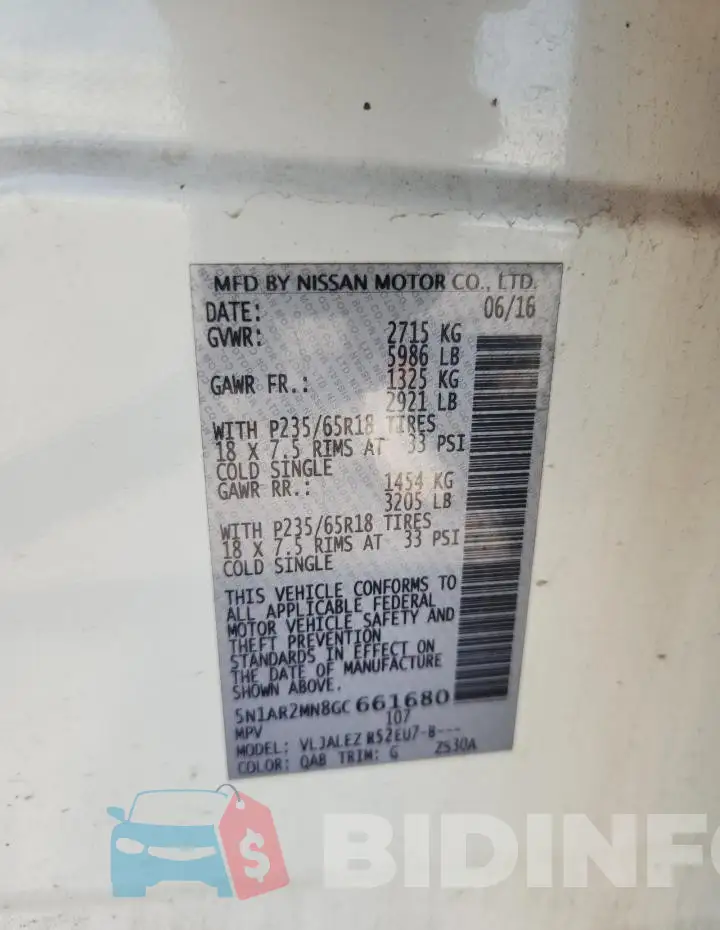 5N1AR2MN8GC661680 Photo# 12