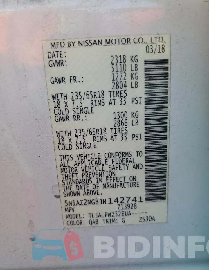 5N1AZ2MG8JN142741 Photo# 14
