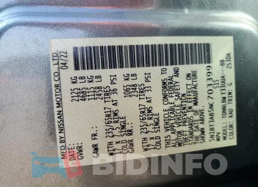 5N1BT3AB5NC703399 Photo# 13