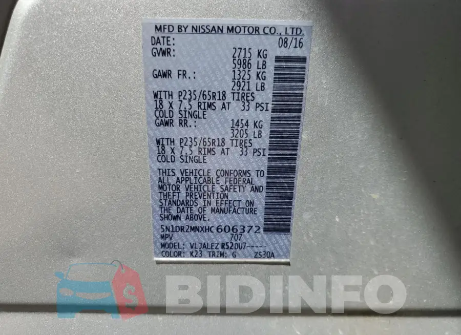 5N1DR2MNXHC606372 Photo# 13