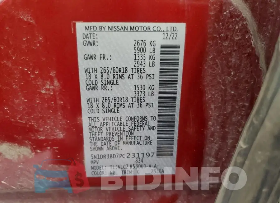 5N1DR3BD7PC231197 Photo# 13