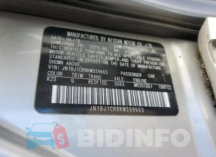 JN1BJ1CR8KW339663 Photo# 13