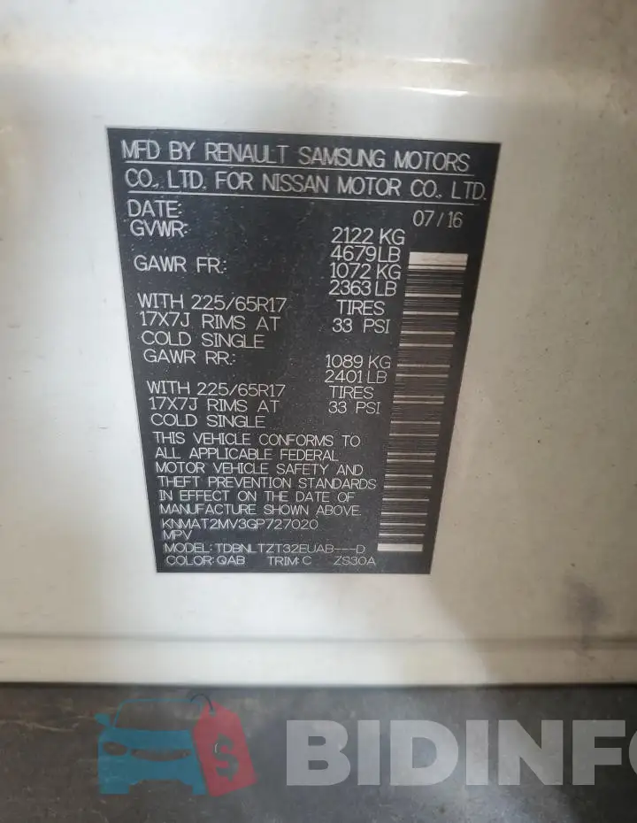 KNMAT2MV3GP727020 Photo# 13