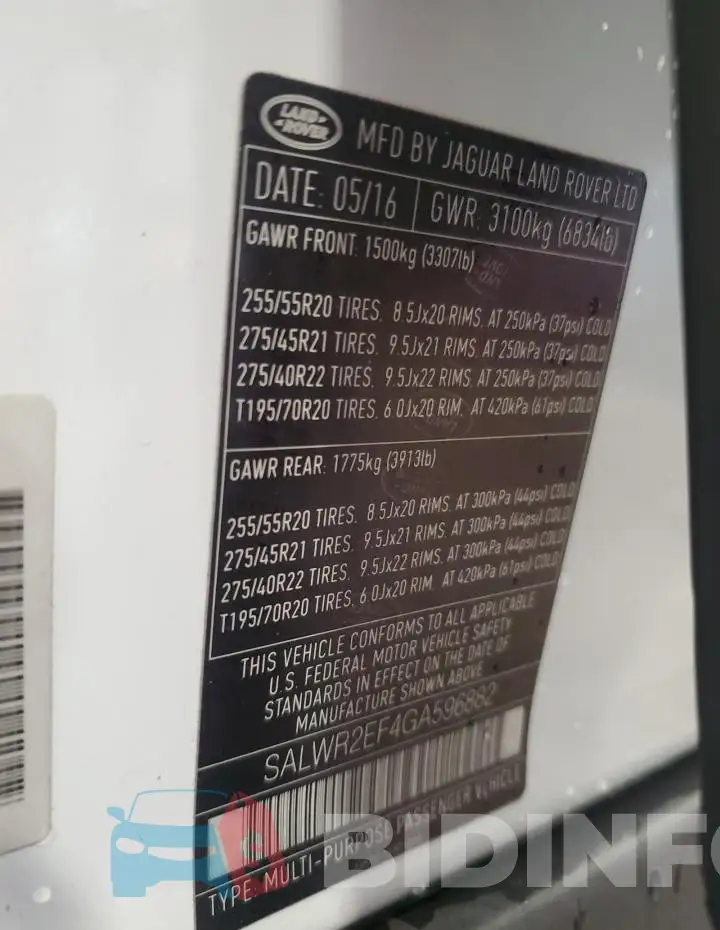SALWR2EF4GA596882 Photo# 13