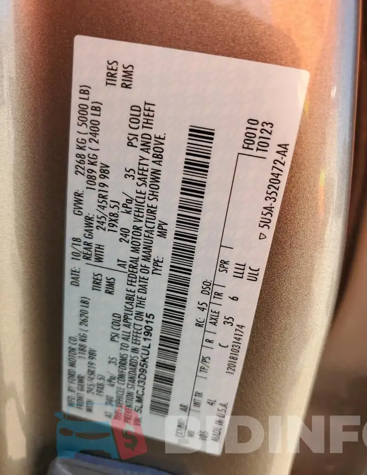 5LMCJ3D95KUL19015 Photo# 12