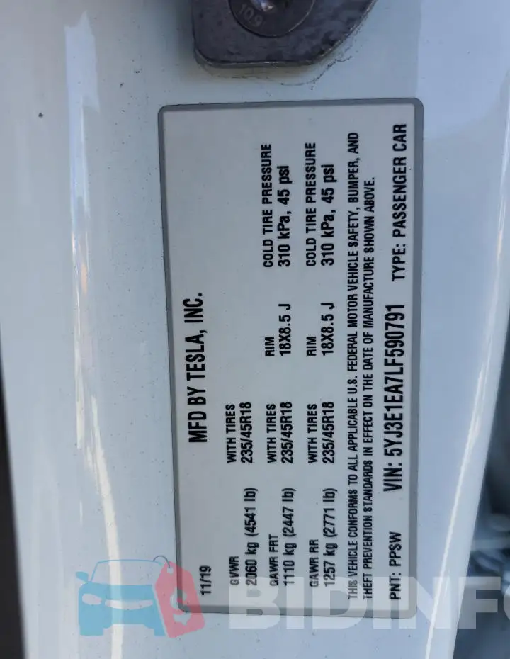 5YJ3E1EA7LF590791 Photo# 12