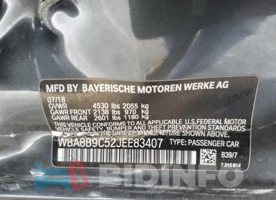 WBA8B9C52JEE83407 Photo# 12