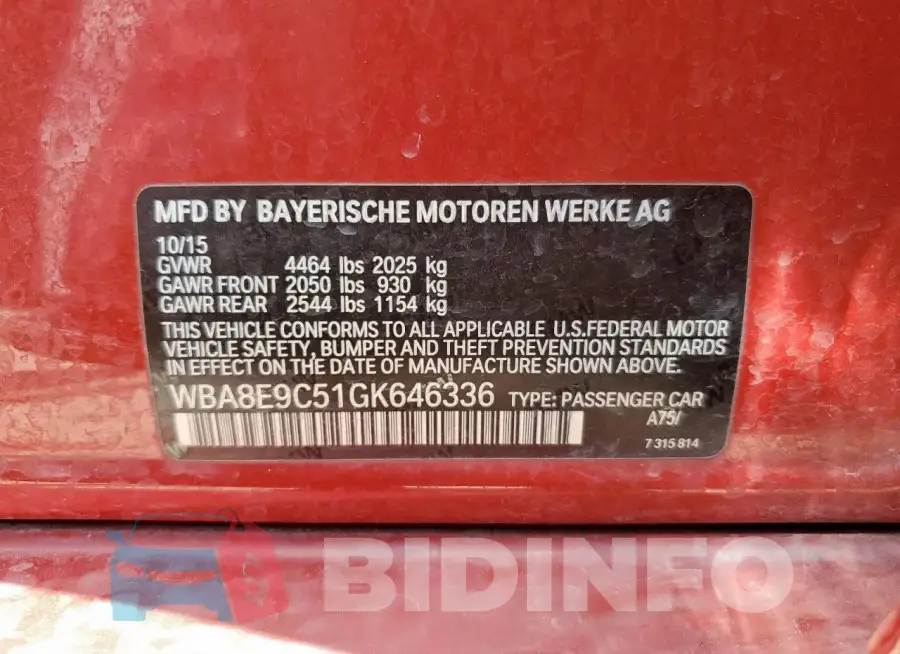 WBA8E9C51GK646336 Photo# 12