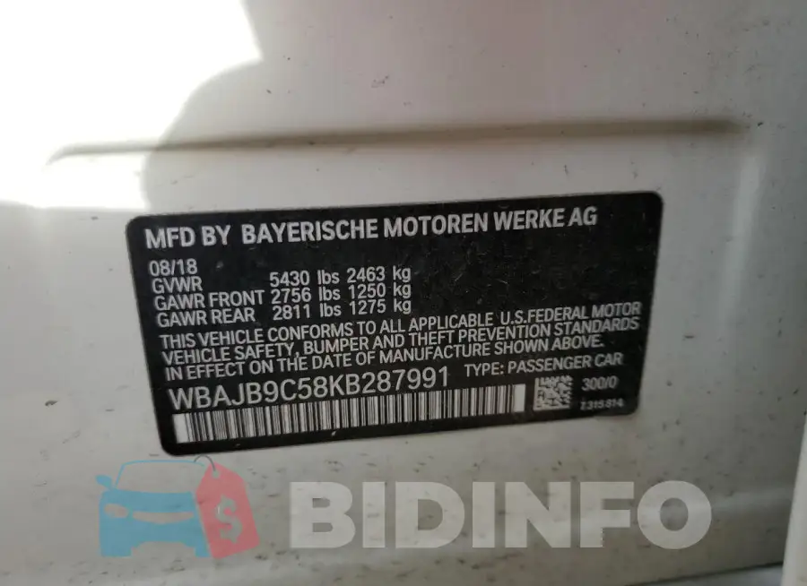 WBAJB9C58KB287991 Photo# 12