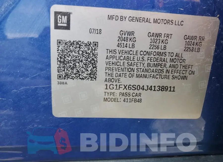1G1FX6S04J4138911 Photo# 12