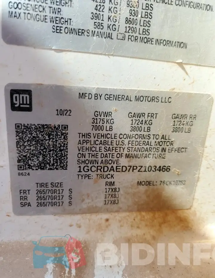 1GCRDAED7PZ103466 Photo# 12