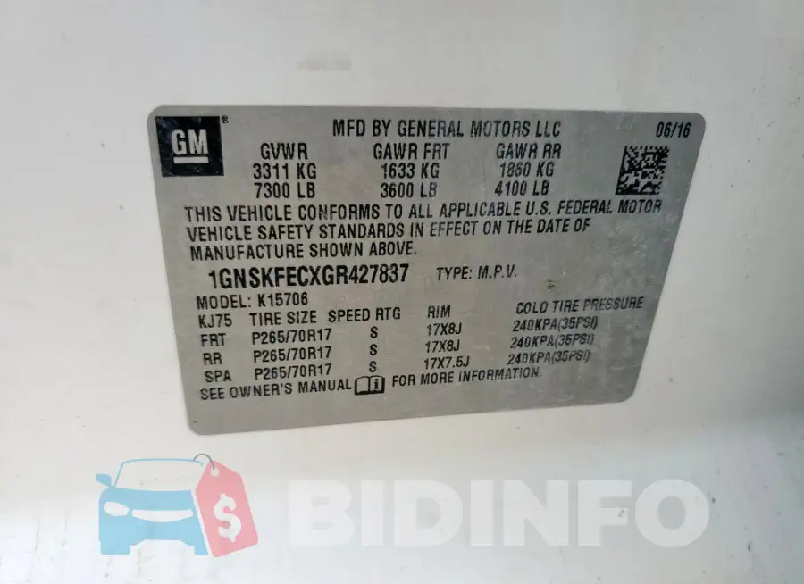 1GNSKFECXGR427837 Photo# 13