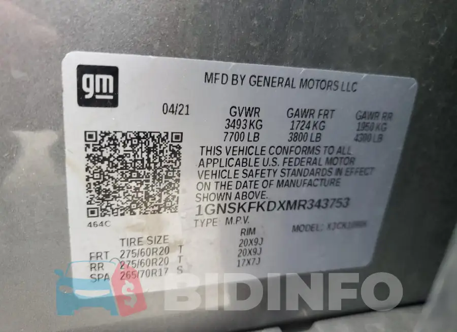 1GNSKFKDXMR343753 Photo# 14