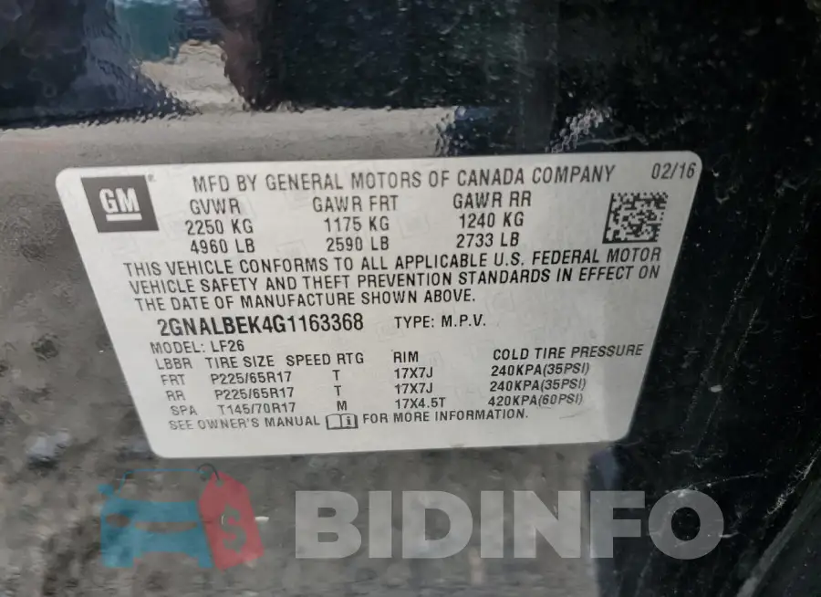 2GNALBEK4G1163368 Photo# 14