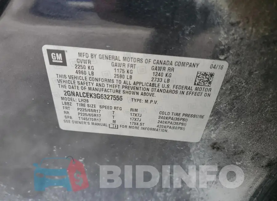 2GNALCEK3G6327556 Photo# 12