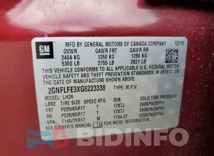 2GNFLFE3XG6223338 Photo# 13
