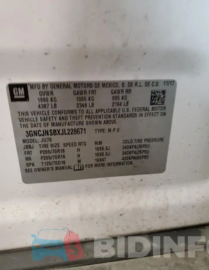 3GNCJNSBXJL228671 Photo# 13