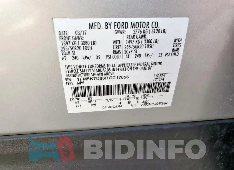 1FM5K7D86HGC17656 Photo# 13