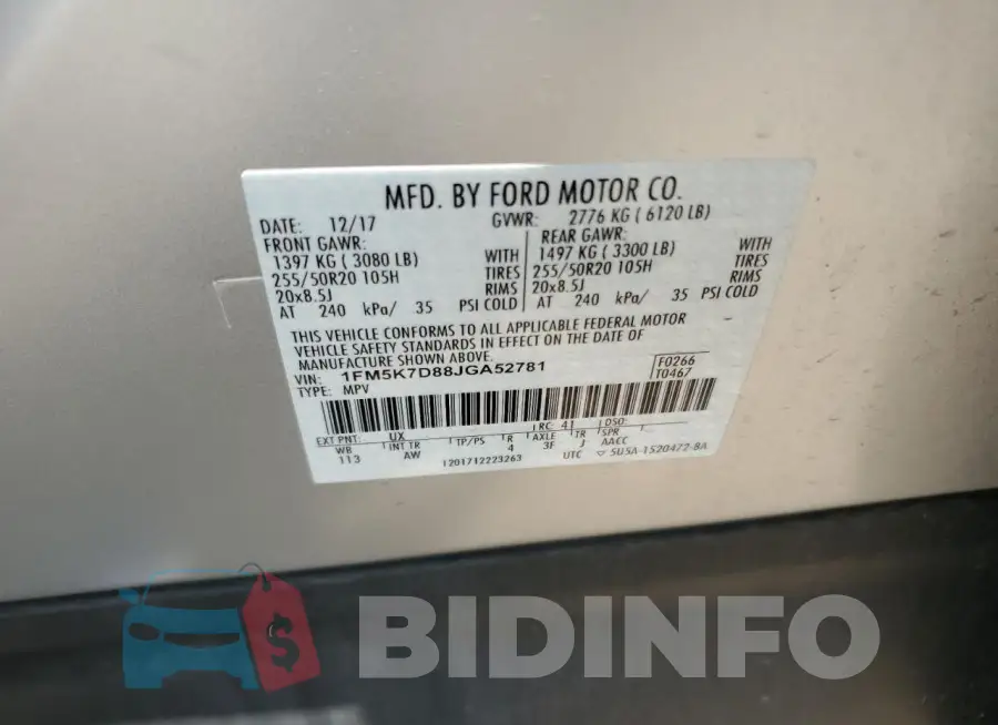1FM5K7D88JGA52781 Photo# 14