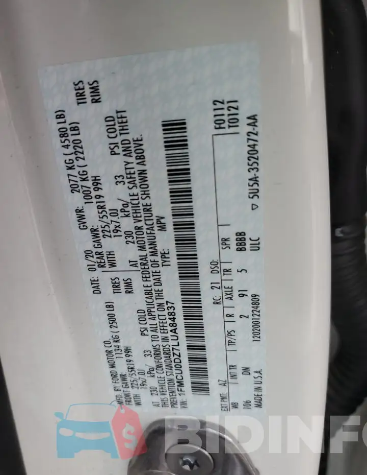 1FMCU0DZ7LUA84837 Photo# 13