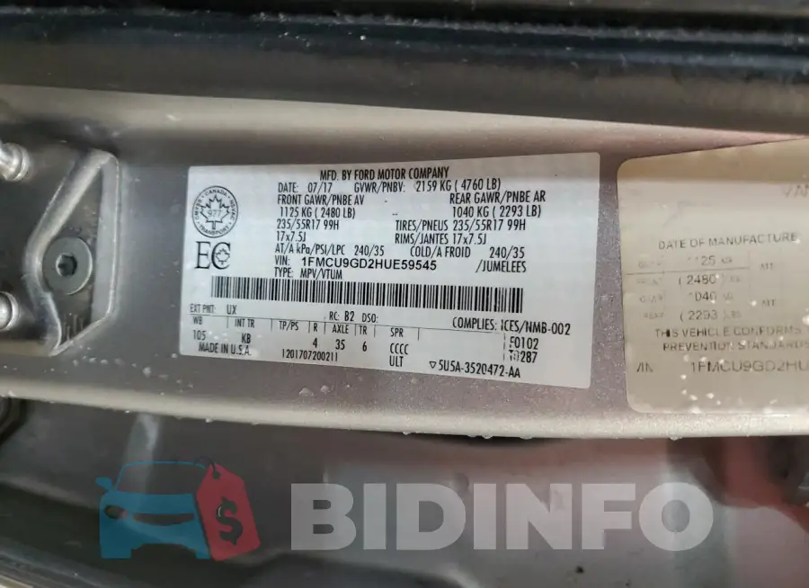 1FMCU9GD2HUE59545 Photo# 13