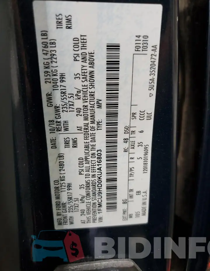 1FMCU9HD0KUA16803 Photo# 13