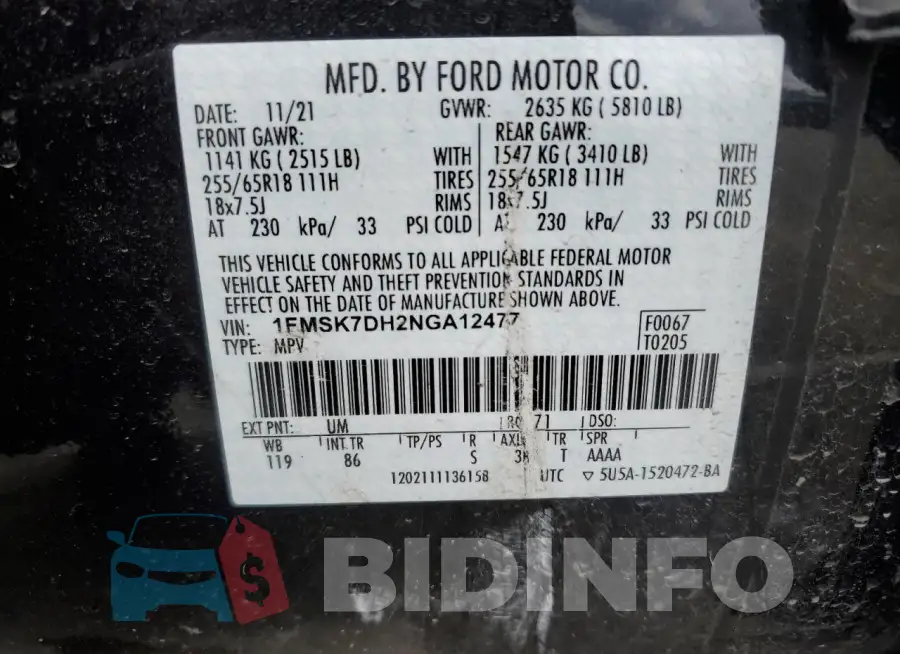 1FMSK7DH2NGA12477 Photo# 13