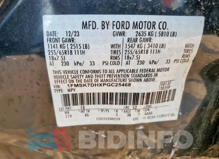 1FMSK7DHXPGC25468 Photo# 14