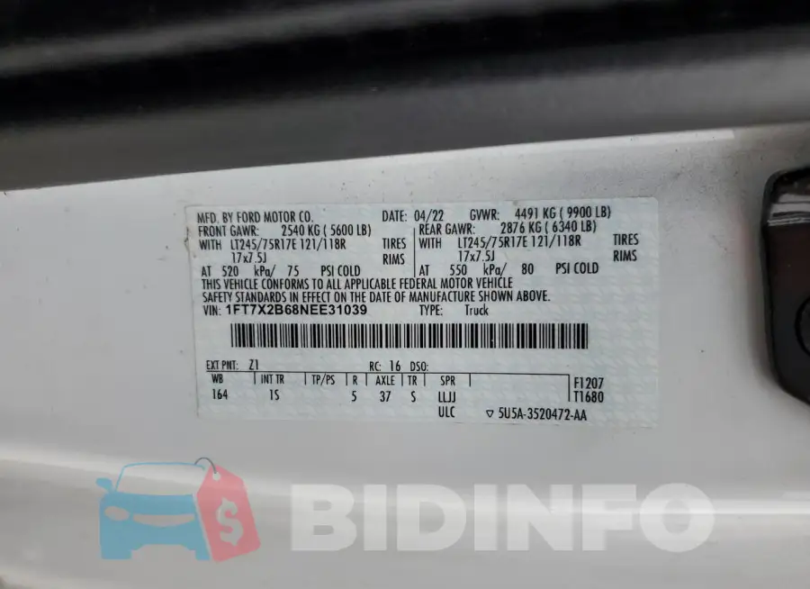 1FT7X2B68NEE31039 Photo# 12