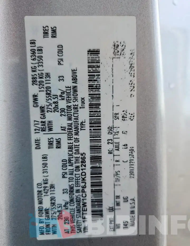 1FTEW1CP6JKD12865 Photo# 14