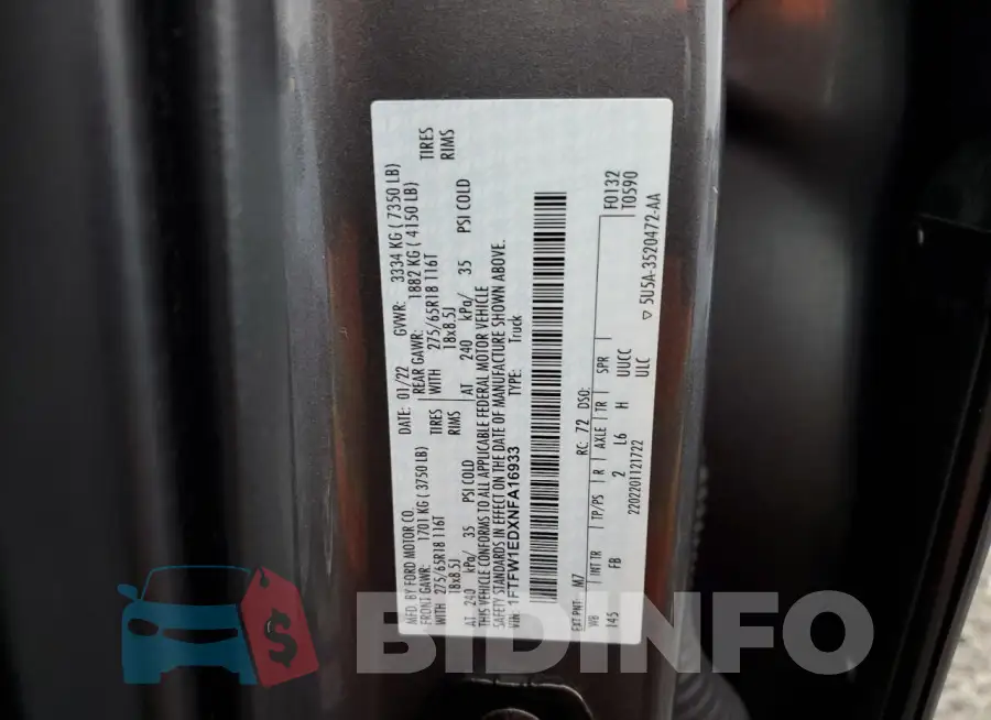 1FTFW1EDXNFA16933 Photo# 12