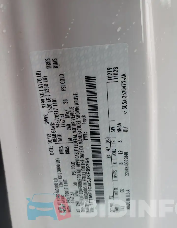1FTMF1CB5JKF89264 Photo# 13