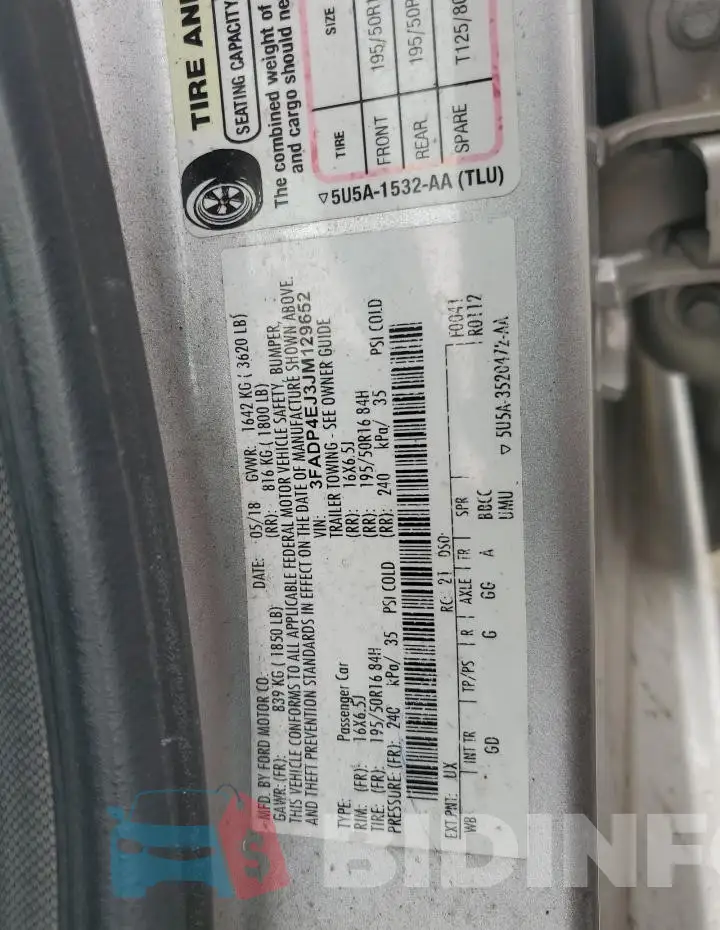 3FADP4EJ3JM129652 Photo# 12