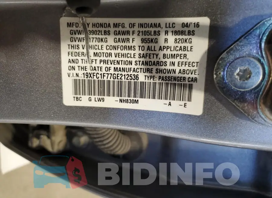 19XFC1F77GE212536 Photo# 12