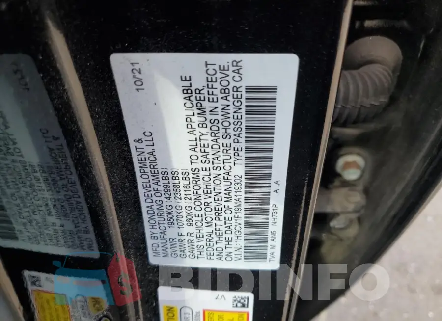 1HGCV1F19MA119302 Photo# 13