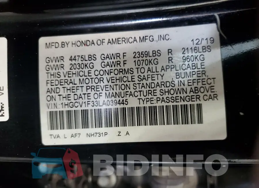 1HGCV1F33LA039445 Photo# 13