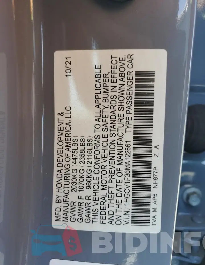 1HGCV1F36MA122661 Photo# 12