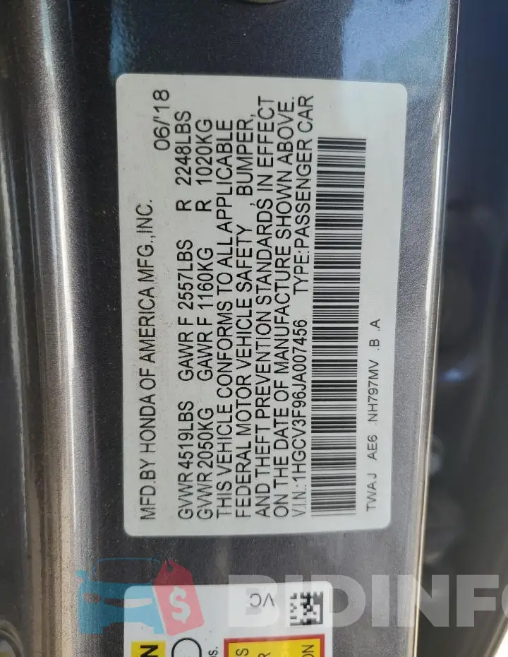 1HGCV3F96JA007456 Photo# 13