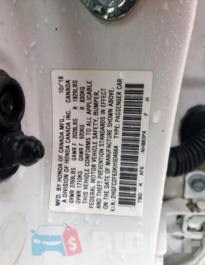 2HGFC2F63KH504664 Photo# 13
