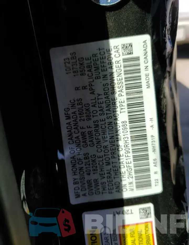 2HGFE1F90RH310988 Photo# 12
