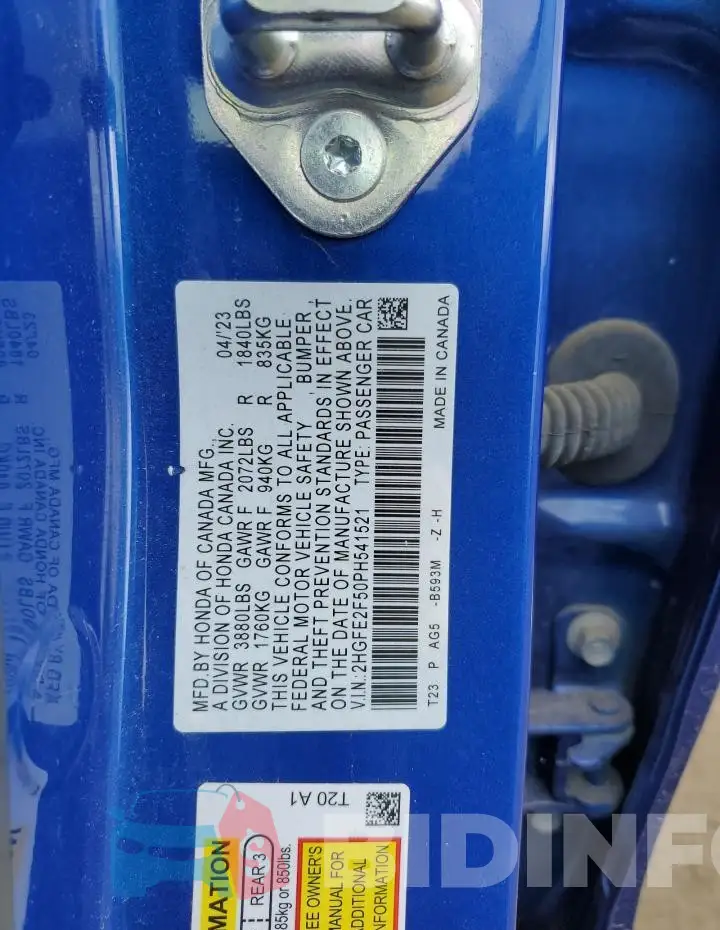 2HGFE2F50PH541521 Photo# 12