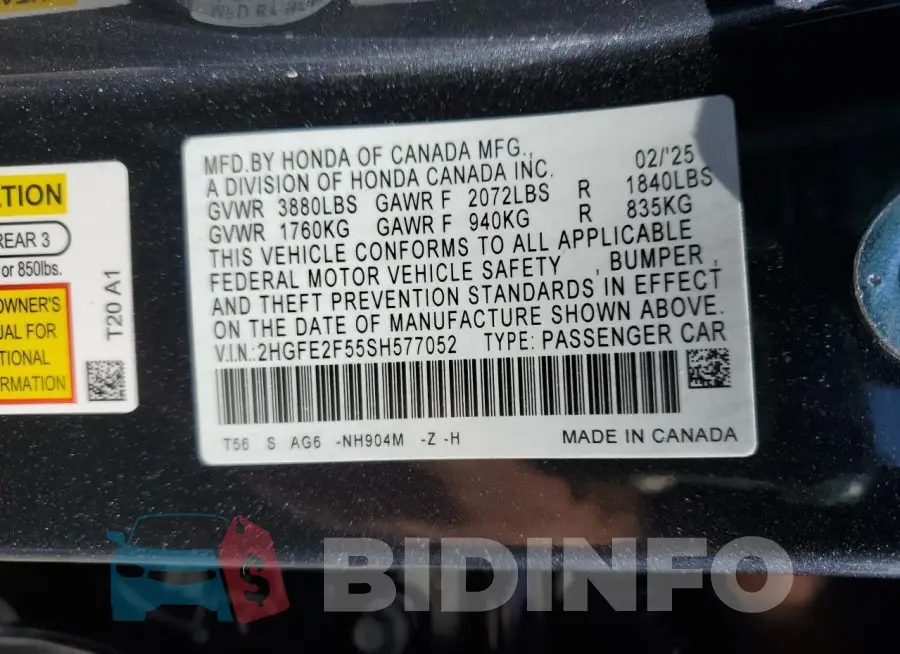 2HGFE2F55SH577052 Photo# 13