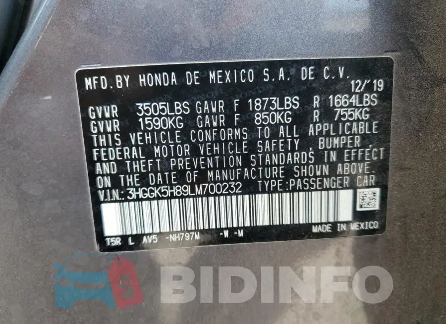 3HGGK5H89LM700232 Photo# 13