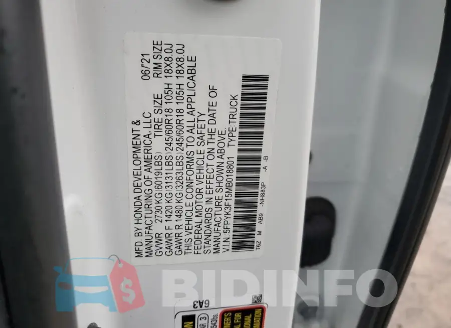 5FPYK3F15MB018801 Photo# 13