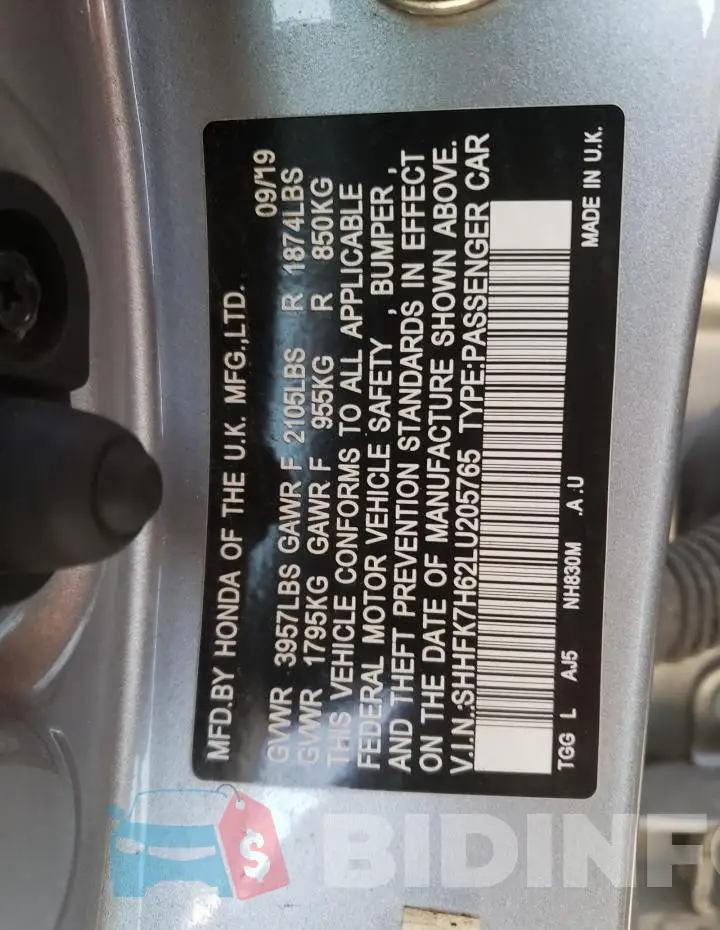 SHHFK7H62LU205765 Photo# 14