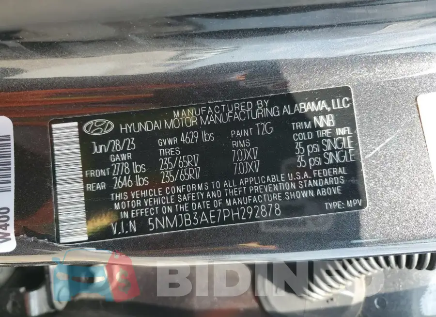 5NMJB3AE7PH292878 Photo# 13