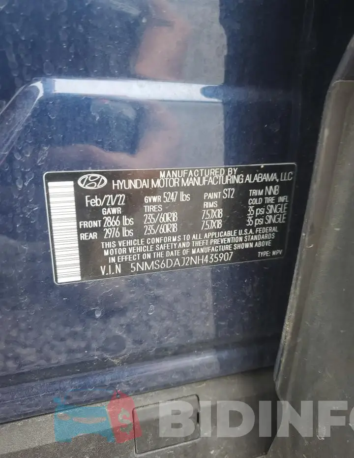 5NMS6DAJ2NH435907 Photo# 13