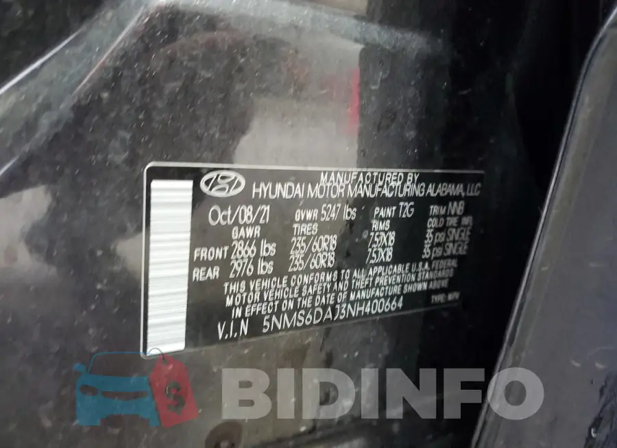 5NMS6DAJ3NH400664 Photo# 13