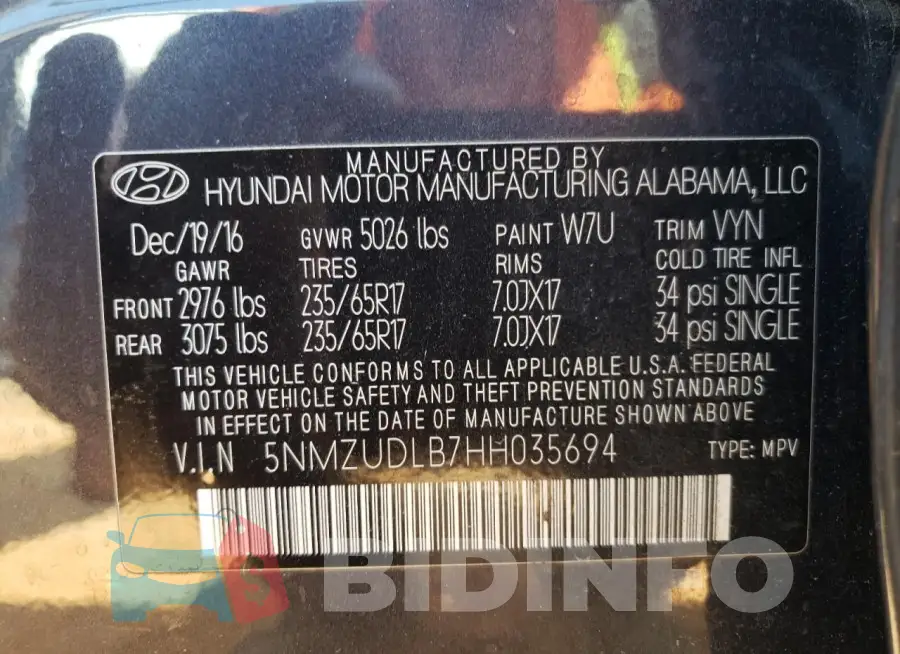 5NMZUDLB7HH035694 Photo# 13